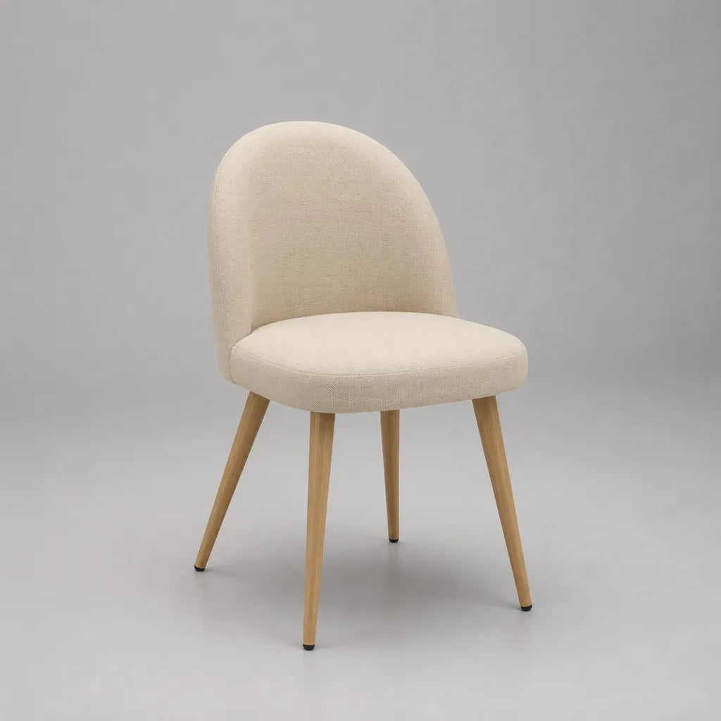 Chaise de salle à manger rembourrée beige en tissu polyester avec pieds en bois massif, 50 × 56 × 86 cm