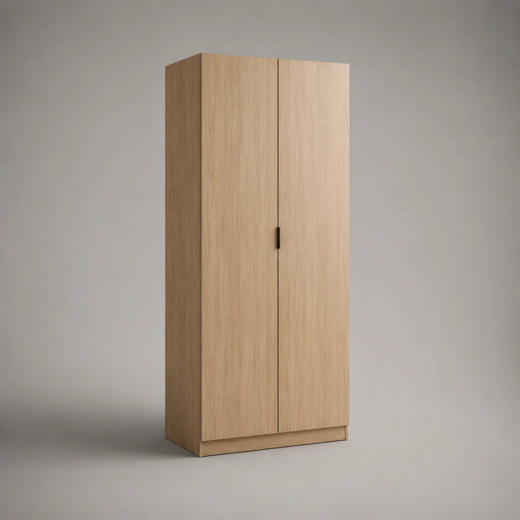 Armoire 2 portes en panneaux de particules mélaminés, chêne clair et noir, 80 × 50 × 180 cm